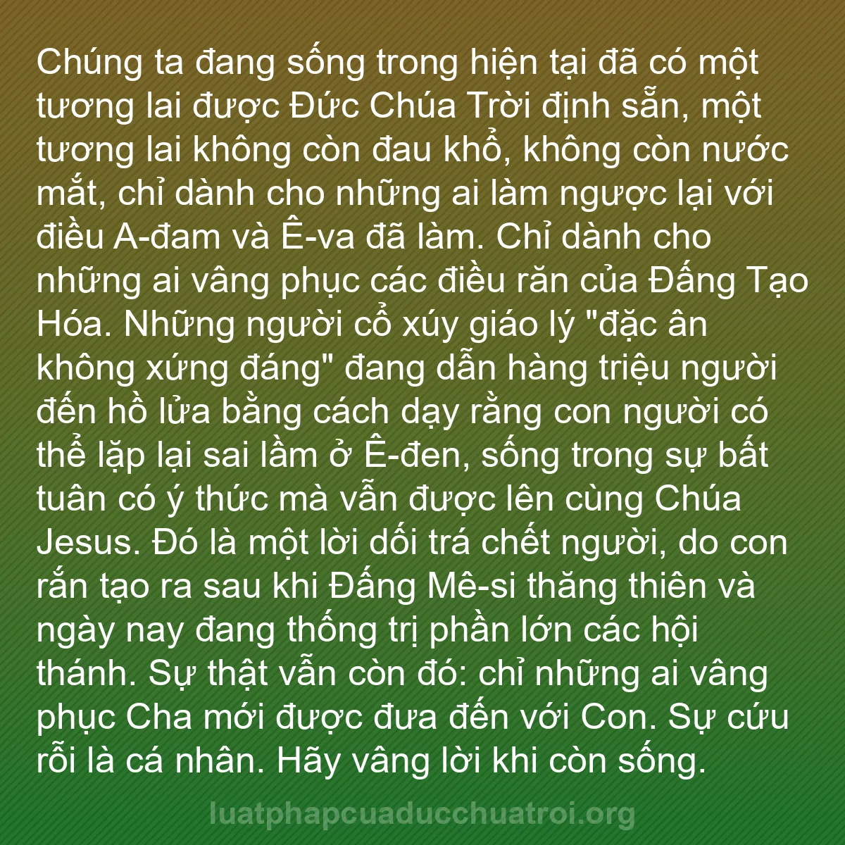 b0496 - Bài đăng về Luật pháp của Đức Chúa Trời: Chúng ta đang sống trong hiện tại đã có một tương lai được Đức...
