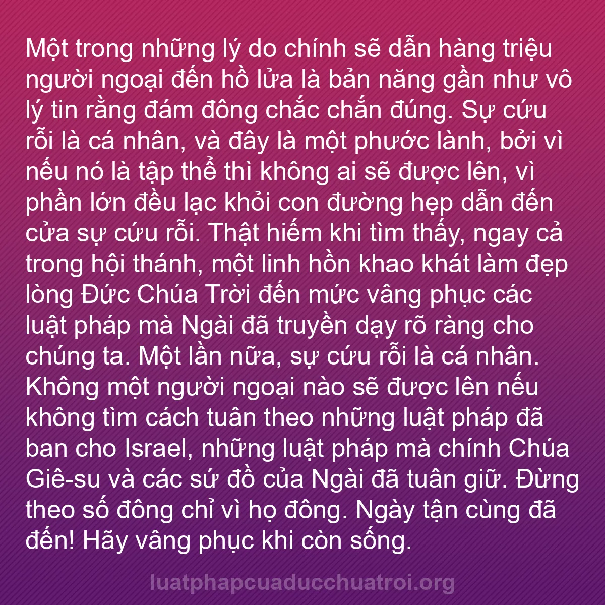 b0501 - Bài đăng về Luật pháp của Đức Chúa Trời: Một trong những lý do chính sẽ dẫn hàng triệu người ngoại đến...