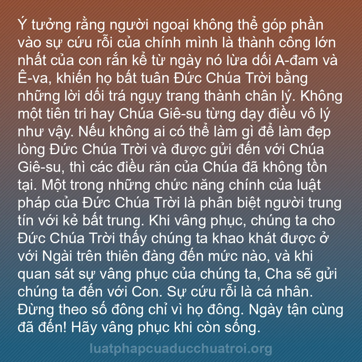 b0512 - Bài đăng về Luật pháp của Đức Chúa Trời: Ý tưởng rằng người ngoại không thể góp phần vào sự cứu rỗi của...
