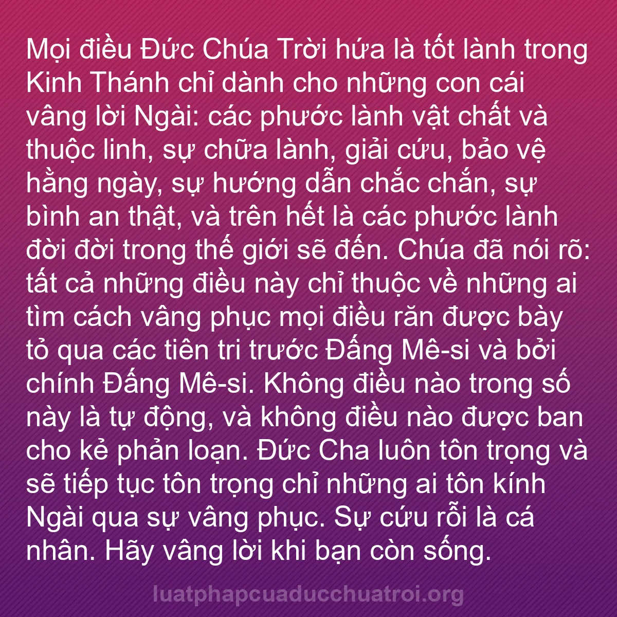 b0521 - Bài đăng về Luật pháp của Đức Chúa Trời: Mọi điều Đức Chúa Trời hứa là tốt lành trong Kinh Thánh chỉ...