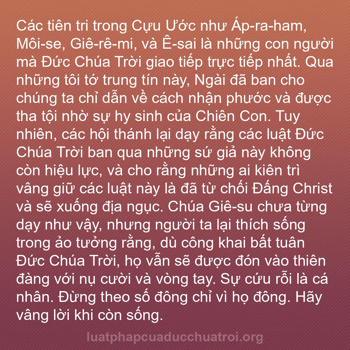 b0526 - Bài đăng về Luật pháp của Đức Chúa Trời: Các tiên tri trong Cựu Ước như Áp-ra-ham, Môi-se, Giê-rê-mi,...