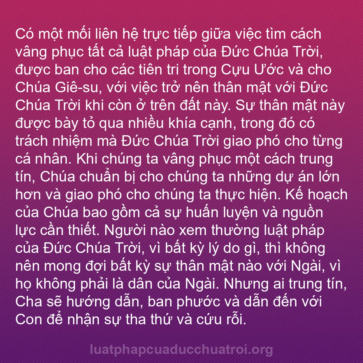 b0541 - Bài đăng về Luật pháp của Đức Chúa Trời: Có một mối liên hệ trực tiếp giữa việc tìm cách vâng phục tất...