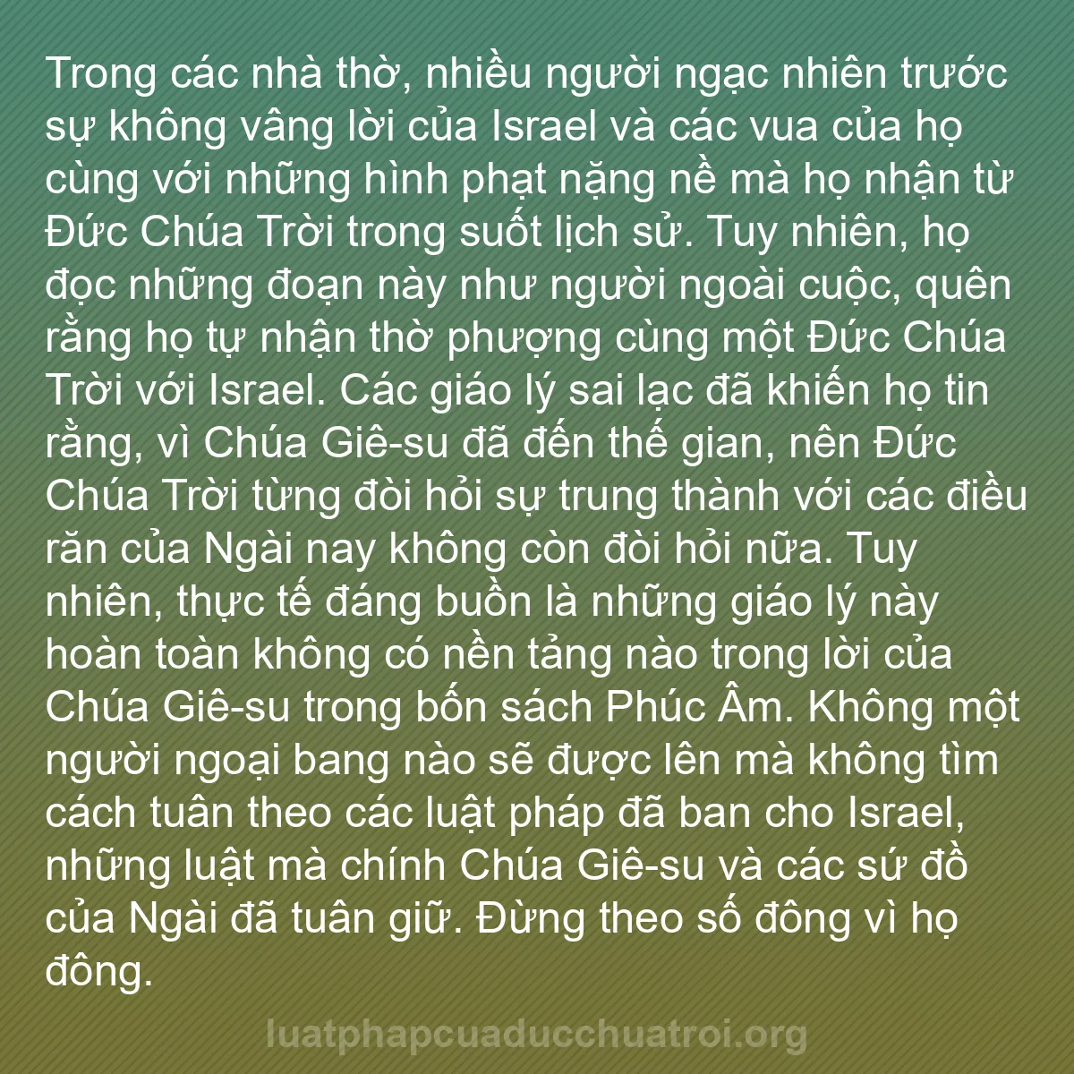 b0543 - Bài đăng về Luật pháp của Đức Chúa Trời: Trong các nhà thờ, nhiều người ngạc nhiên trước sự không vâng...