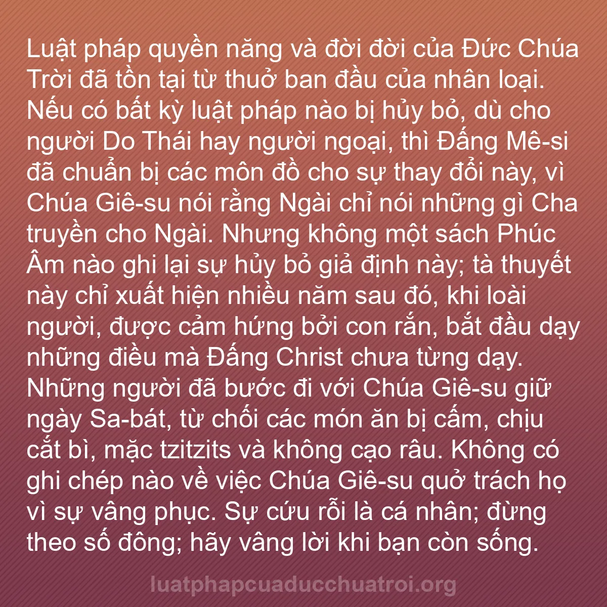b0566 - Bài đăng về Luật pháp của Đức Chúa Trời: Luật pháp quyền năng và đời đời của Đức Chúa Trời đã tồn tại...